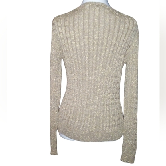 Lauren Ralph Lauren Gold Metallic Cable Knit Silk Blend Sweater Size Medium - Picture 2 of 7